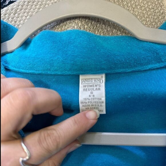 Land's End Women's Terry Cloth Oversized Cardigan Sweater Vintage Turquise Sz S - Picture 3 of 4